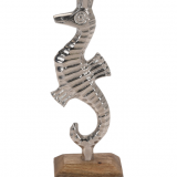 CHEVAL DE MER EN ALUMINIUM SUR BASE DE BOIS DE MANGUE 10X5X22CM MAROC