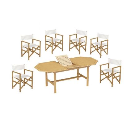 Table Octogonale Extensible avec 6 chaises pliables acacia Maroc
